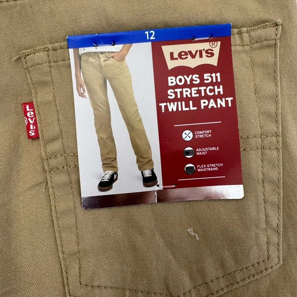 Levis Boys‎ 511 Slim Fit Stretch Adjustable Twill Pants Harvest Gold Khaki Sz 12